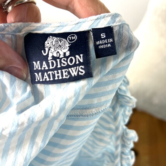 Madison Mathew’s Tuckernuck Maxi Dress White Blue Pin Stripes Coastal SZ S EUC - Picture 2 of 9